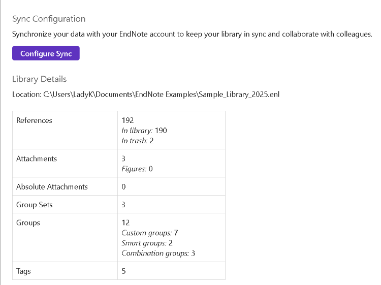Image of the Library Status Dialog before the first sync